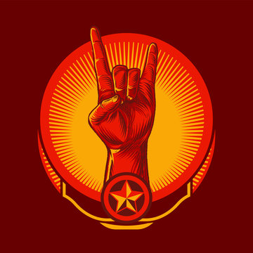 Rock hand sign gesture for music festival emblem