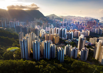 Aerial view of Hong Kong island downtown