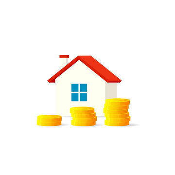 House with golden coins. Property tax concept. Clipart image isolated on white background