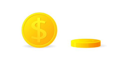 Golden dollar coin icon. Clipart image isolated on white background