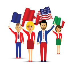 Group of flag waving people