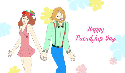 Friendship day holiday poster design in cartoon style.