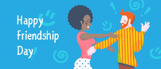 Friendship day holiday poster design in cartoon style.