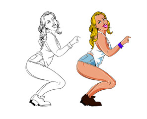 Twerk dance female cartoon character design. Vector illustration.
