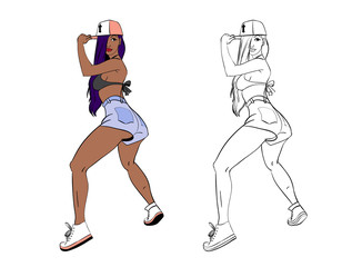 Twerk dance female cartoon character design. Vector illustration.