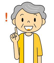 シニア　女性　人差し指をさすおばあちゃん　二頭身