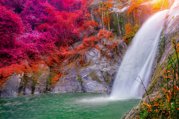 Waterfall in deep rain forest jungle (Mae Re Wa Waterfalls Mokoju)
