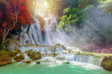 Waterfall in rain forest (Tat Kuang Si Waterfalls at Luang prabang, Laos)