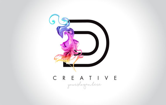 D Vibrant Creative Leter Logo Design With Colorful Smoke Ink Flowing Vector.