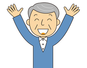 シニア　男性　バンザイをするおじいちゃん　二頭身