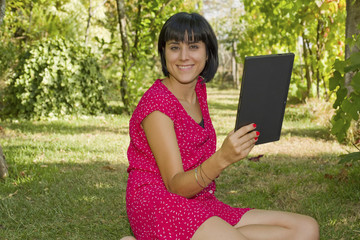 woman with tablet