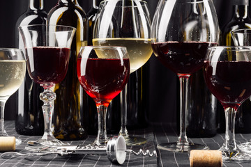 Many glasses of different wine