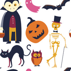 Halloween Vector seamless pattern. Holiday Design elements