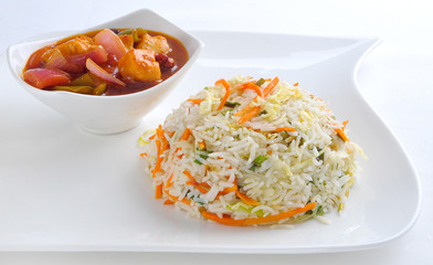 Chicken Manchurian with Vegetable Fried Rice