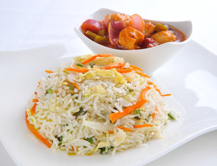 Chicken Manchurian with Vegetable Fried Rice