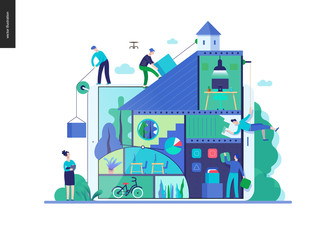 Fototapeta premium Business series, color 3 -company, teamwork, collaboration -modern flat vector illustration concept of people constructing a company Business workflow management. Creative landing page design template
