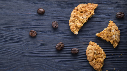 Cookies on wooden table with place for text., freshly baked. Selective Focus with Copy space.