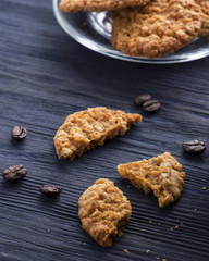 Closeup photo of freshly baked cookies. Homemade  chips cookies