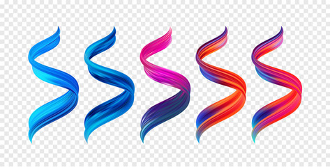 Vector illustration: Set of twisted colorful flow liquid shape. Acrylic paint sroke. Modern design. - obrazy, fototapety, plakaty