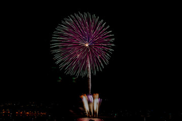 Vivid and colourful firework display at annual British Firework Competition, Plymouth Harbour