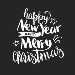 Vector lettering typography. Illustration of happy New Year and Merry Christmas for print