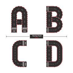 Alphabet racing track style in a set ABCD