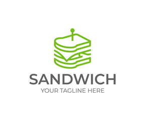 Linear sandwich logo design. Fast food vector design. Sandwich with cheese, ham and lettuce logotype