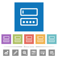 Entering login name and password flat white icons in square backgrounds