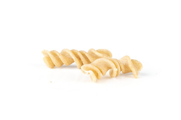 Raw pasta fusilli isolated on white