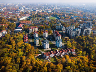 Aerial: Cityscape of Kaliningrad in autumn