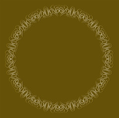Filigree lace patterns, luxurious art deco design. Golden circle frame on dark golden background. Embossed patterns with 3d effect. Template for announcement, invitation. Vector illustration