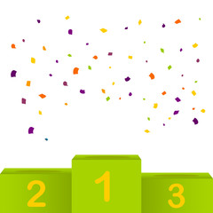 Winners podium with. 3D confetti background vector illustration