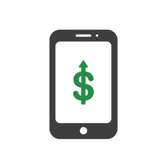 Vector icon concept of dollar symbol arrow moving down inside smartphone