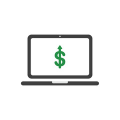 Vector icon concept of dollar symbol arrow moving down inside laptop computer
