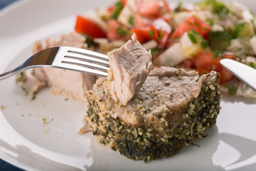 grilled steak with sauce and vegetables 4