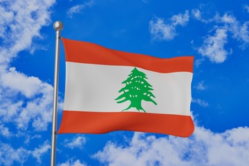Lebanon national flag waving isolated in the blue cloudy sky realistic 3d illustration