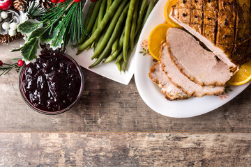 Tradicional homemade honey Glazed Ham for holidays. Top view