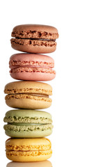 Sweet and colourful french macaroons or macaron on white background, Dessert.
