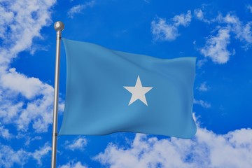 Somalia national flag waving isolated in the blue cloudy sky realistic 3d illustration