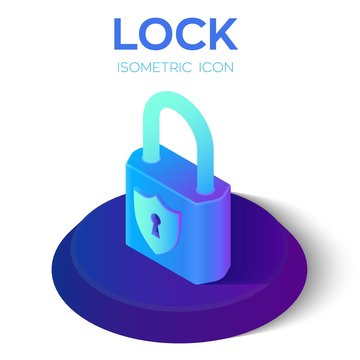 Lock Isometric Icon. 3D Isometric Lock Sign. Created For Mobile, Web, Decor, Print Products, Application. Perfect for web design, banner and presentation. Vector Illustration.