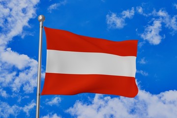 Austria national flag waving isolated in the blue cloudy sky realistic 3d illustration