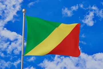Congo national flag waving isolated in the blue cloudy sky realistic 3d illustration