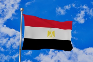 Naklejka na ściany i meble Egypt national flag waving isolated in the blue cloudy sky realistic 3d illustration