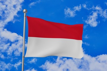 Fototapeta na wymiar Indonesia national flag waving isolated in the blue cloudy sky realistic 3d illustration
