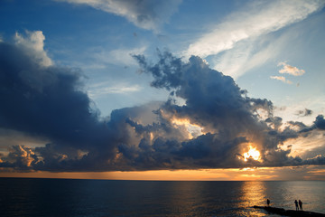 sunset at sea, seascape with clouds