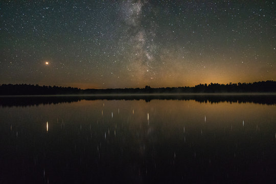 Beautiful milky way over a big lake on a summer night