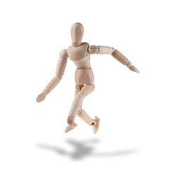 Wooden figure action isolated on white background