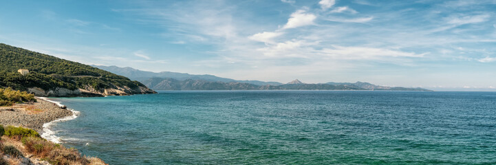 Coastline and pebble beach at Farinole in Corsica