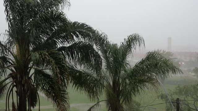 Tropical Storm Heavy Rain. Heavy tropical rain causes flood in a small neighborhood in Brazil