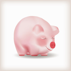 Cute adorable pink baby girl piggy realistic New Year Chinese Symbol isolated on white background. Vector Illustration.